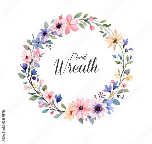 Midsummer Wild field Wreath Watercolor Wildflower clipart, Delicate flower frame	
