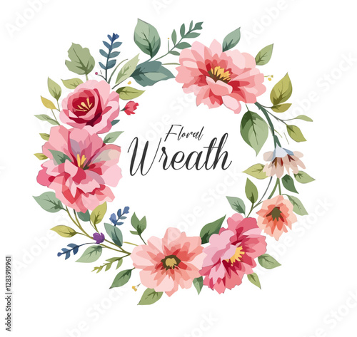 Seamless pattern with pink flowers painted in watercolor style on a white background, elegant floral design	