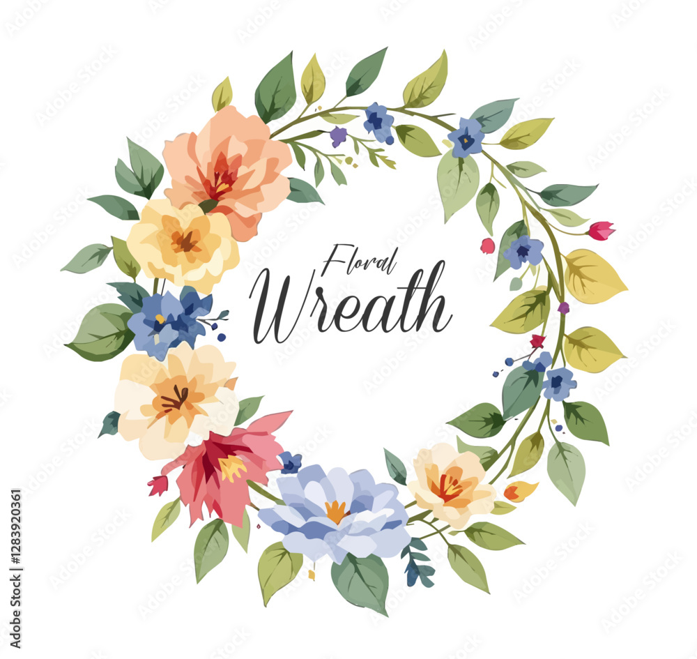 Fototapeta premium Watercolor Floral Wreath, Wreath Clipart Watercolor, Pastel Pink Flowers Wedding Clipart Wild Floral Clipart