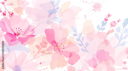 Abstract watercolor art background with pink flowers. Botanical banner with watercolor paints with transparency effect for design, 