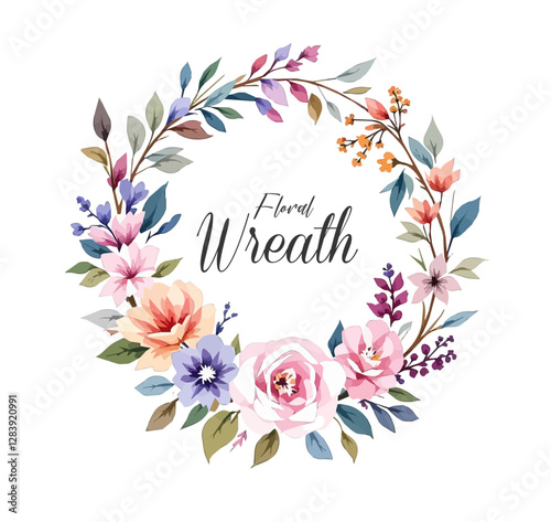 Watercolor Floral Wreath, Wreath Clipart Watercolor, Pastel Flowers Wedding Clipart Wild Floral Clipart	