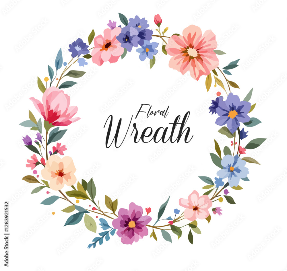 Fototapeta premium Floral Wreath, Wreath Clipart Watercolor, Pastel Pink Flowers Wedding Clipart Wild Floral Clipart 