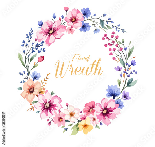 Floral Wreath, Wreath Clipart Watercolor, Pastel Pink Flowers Wedding Clipart Wild Floral Clipart	