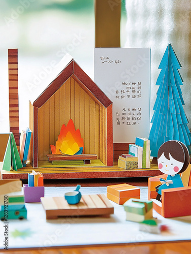  3D Paper Craft of a Kawaii-Style Dollhouse with Cute Animals