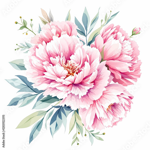 Bouquet of flowers, bouquet of peonies watercolor, Peonies flowers watercolor, Pink flowers	