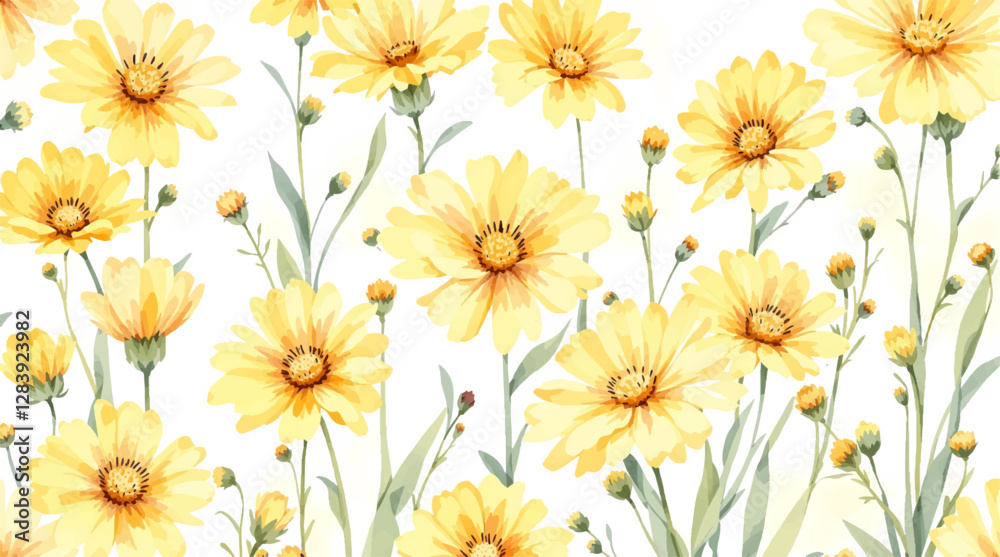 custom made wallpaper toronto digitalYellow watercolor flowers seamless pattern transparent background
