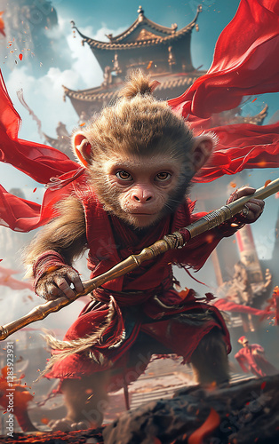 3D Cartoon Illustration of Sun Wukong, the Monkey King