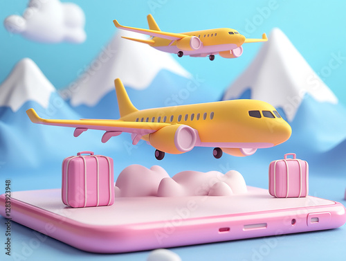 3D Background Scene with a Giant Phone as an Airplane Runway
