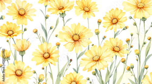 Wallpaper Mural Yellow watercolor flowers seamless pattern transparent background	 Torontodigital.ca