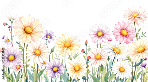 Abstract Beautiful floral summer seamless pattern with watercolor hand drawn field wild flowers. Stock illustration	