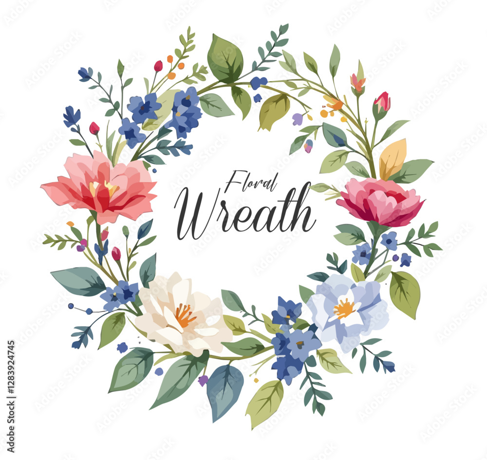 Obraz premium Watercolor Floral Wreath, Wreath Clipart Watercolor, Pastel Pink Flowers Wedding Clipart Wild Floral Clipart 