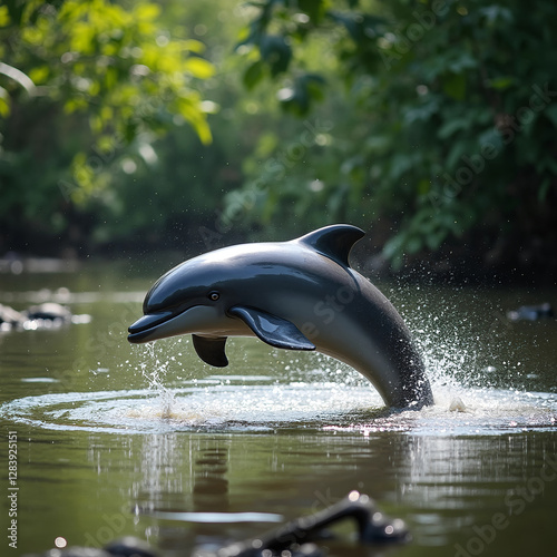 Irrawaddy Dolphin Leaping in the River photo