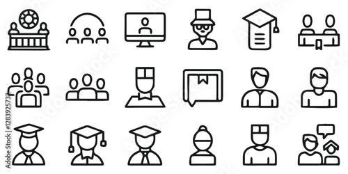 Education & E-Learning Icons Set – Webinar, Online Learning, Seminar – Editable Stroke Vector