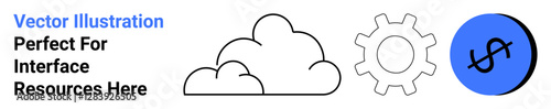 Gear symbolizing operations, cloud icon for data storage, and dollar sign for financial growth. Ideal for tech innovation, cloud services, business finance, software solutions, process automation