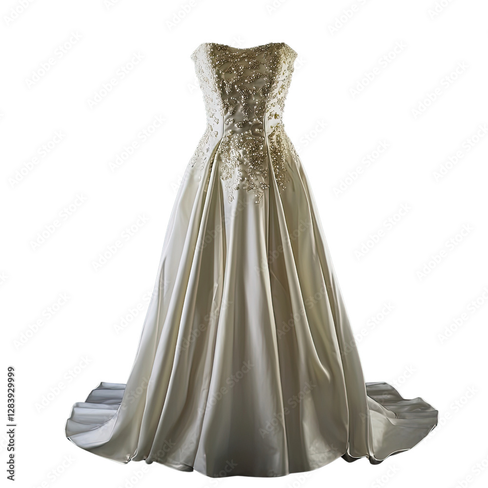 Elegant White Wedding Dress with Intricate Beading and Flowing Train for Bridal Fashion Photography Elegant White Wedding Dress with Intricate Beading and Flowing Train for Bridal Fashion Photography