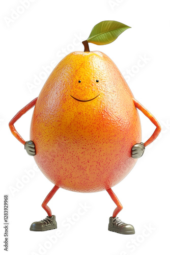A mango with arms and legs of bodybuilders, no background, transparent background , PNG