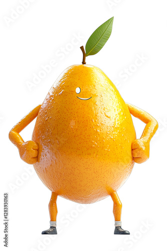 A mango with arms and legs of bodybuilders, no background, transparent background , PNG
