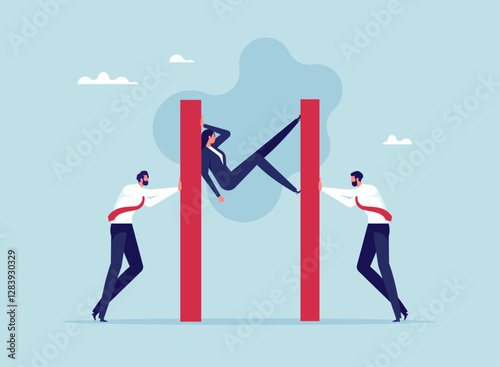 Concept of stress caused by work or mental pressure at work, forcing overwork and professional burnout, businesswoman to work under high pressure