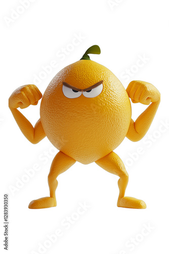 Lemon with arms and legs of bodybuilders, no background, transparent background , PNG