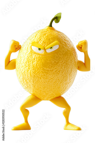 Lemon with arms and legs of bodybuilders, no background, transparent background , PNG