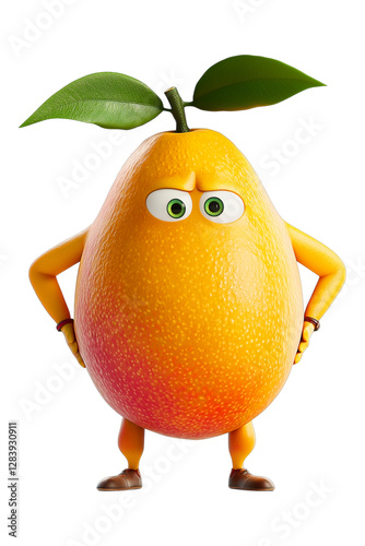 A mango with arms and legs of bodybuilders, no background, transparent background , PNG