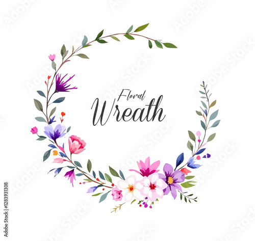 Watercolor Floral Wreath, Wreath Clipart Watercolor, Pastel Pink Flowers Wedding Clipart Wild Floral Clipart	