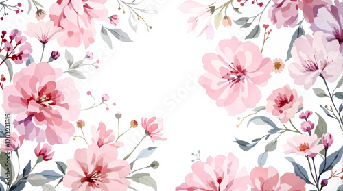 Soft pink flower frame with watercolor
