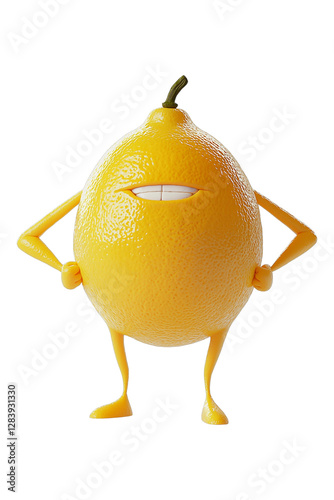 Lemon with arms and legs of bodybuilders, no background, transparent background , PNG