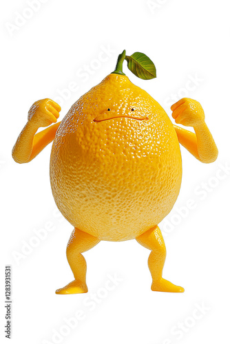 Lemon with arms and legs of bodybuilders, no background, transparent background , PNG