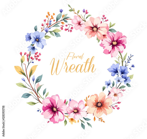 Watercolor Floral Wreath, Wreath Clipart Watercolor, Pastel Pink Flowers Wedding Clipart Wild Floral Clipart	