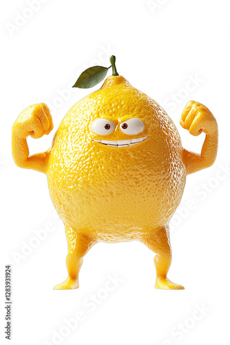Lemon with arms and legs of bodybuilders, no background, transparent background , PNG