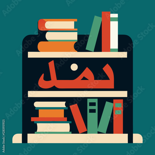Islamic Bookshelf Icon – Shelf with Islamic Texts Vector