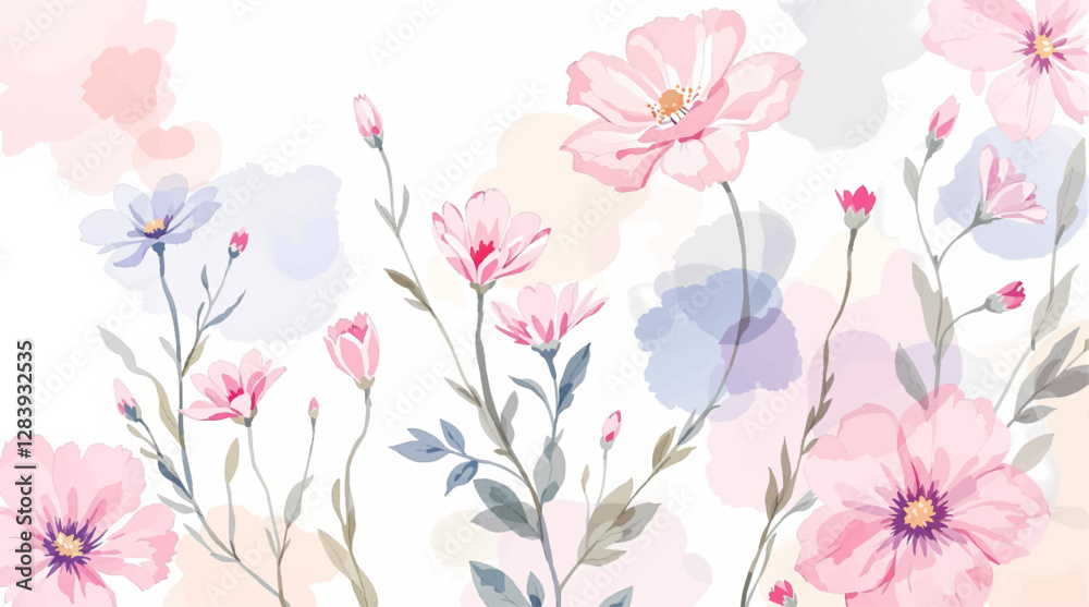 Fototapeta premium Beautiful floral summer seamless pattern with watercolor hand drawn field wild flowers. Stock illustration 