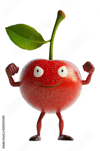 A ripe, red strawberry cartoon character holds a smaller, fresh apple, both delicious and healthy fruits