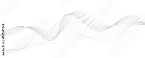 Gray wave curve lines abstract background with flowing particles. Digital energy waves technology concept. Modern backdrop design for business, presentation, banner.