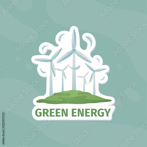 Wind turbines on a hill generating green energy. Suitable for environmental, renewable energy, sustainability, and alternative power concepts in design projects.