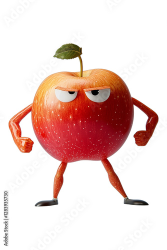 Fresh, ripe, red apple with a drop of water, an arrow, and another apple, all isolated on white
