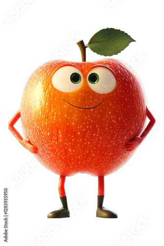 A ripe, red apple with a green leaf and a worm, isolated on white, represents healthy, fresh, and delicious fruit