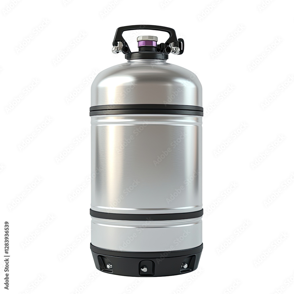 Stainless Steel Keg for Home Brewing or Party Beverage Dispensing, Isolated on a White Background for Graphic and Product Use Stainless Steel Keg for Home Brewing or Party Beverage Dispensing, Isolated on a White Background for Graphic and Product Use