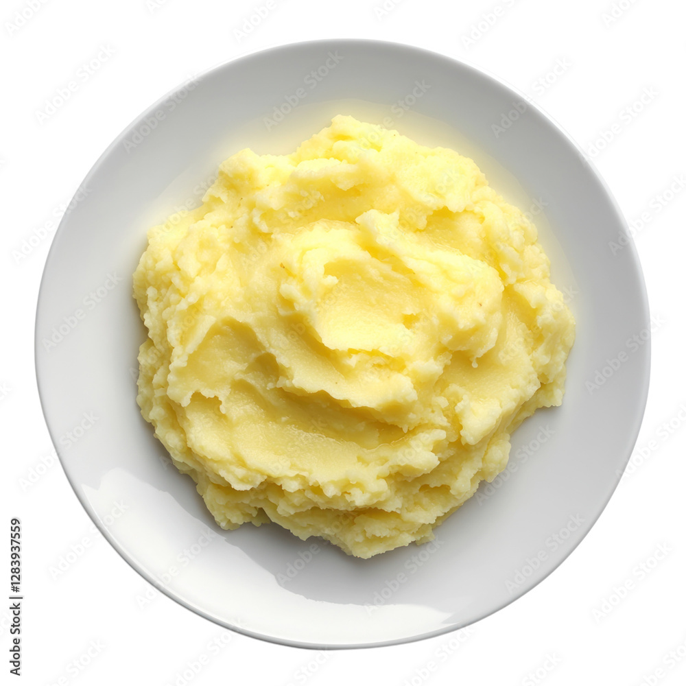 Mashed boiled potato in a white plate isolated on transparent background Mashed boiled potato in a white plate isolated on transparent background