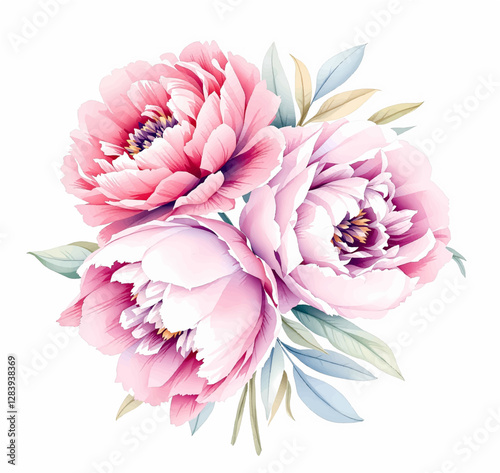 Peonies flowers watercolor, Pink flowers