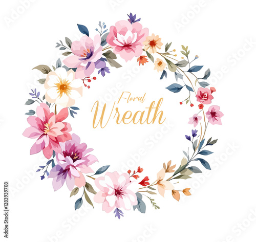 Watercolor Floral Wreath, Wreath Clipart Watercolor, Pastel Pink Flowers Wedding Clipart Wild Floral Clipart	