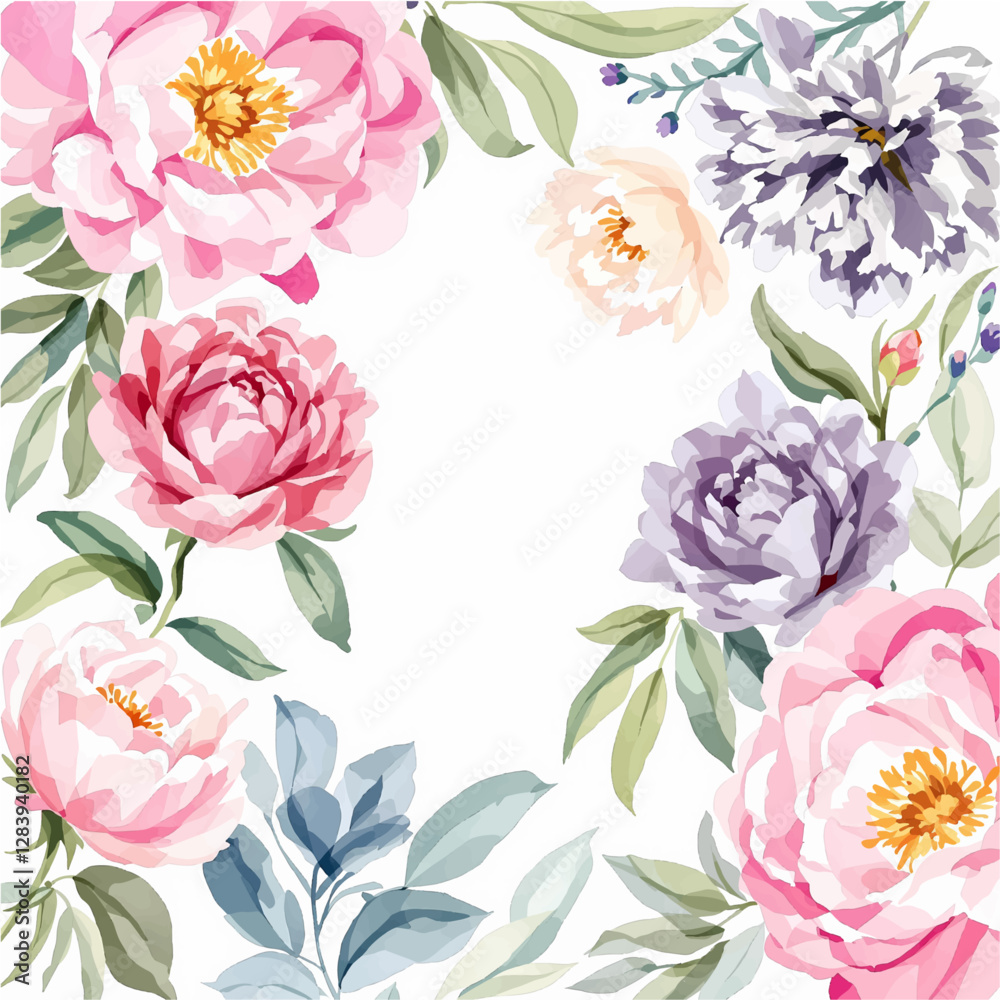 Obraz premium Watercolor flowers seamless pattern transparent background, Pink Watercolor flowers seamless pattern