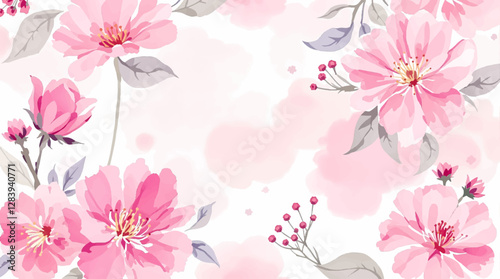 Hand drawn seamless pattern with watercolor rose flowers. Elegant romantic background with pink roses and leaves on a white background