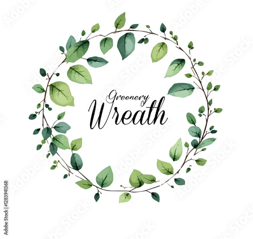 Watercolor green leaves wreath leaf boarder simple leafy hand painted isolated on white background frame wedding 