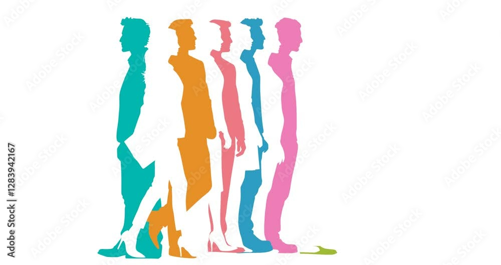 Women and men silhouettes. Family and sexual issues. Social diversity, support, equality concept. Side view. Women and men silhouettes. Family and sexual issues. Social diversity, support, equality concept. Side view.