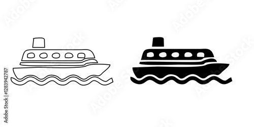 Water ship colored vector design icon set. maritime, nautical, vessel, boat, ferry, fishing boat, submarine, navy ship and more illustration design