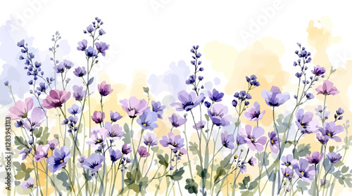 Watercolor purple Flowers, Flower Background	