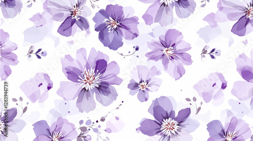 Delicate violet watercolor flowers on a light background. Pattern roses.