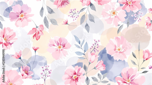 Delicate pink watercolor flowers on a light background. Pattern roses.